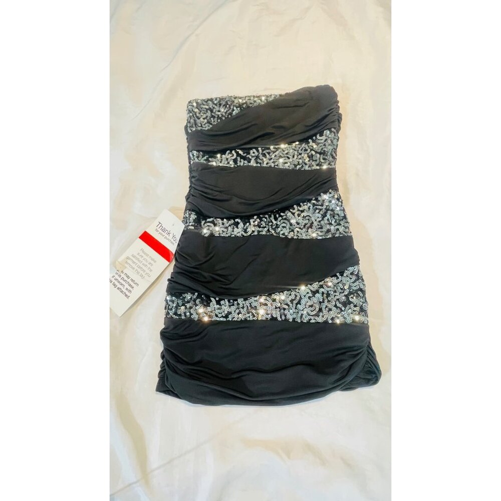 Strapless Black Ruched Mini Dress Women Sequins Size M Speechless Partywear - Picture 2 of 16